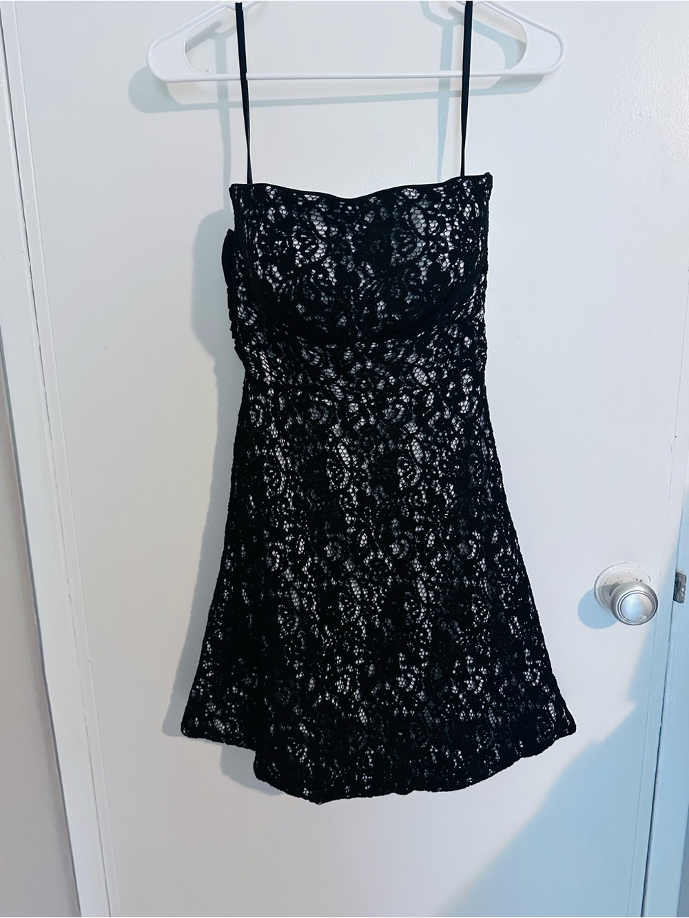 White House Black Market Black Lace Mini Dress Strapless